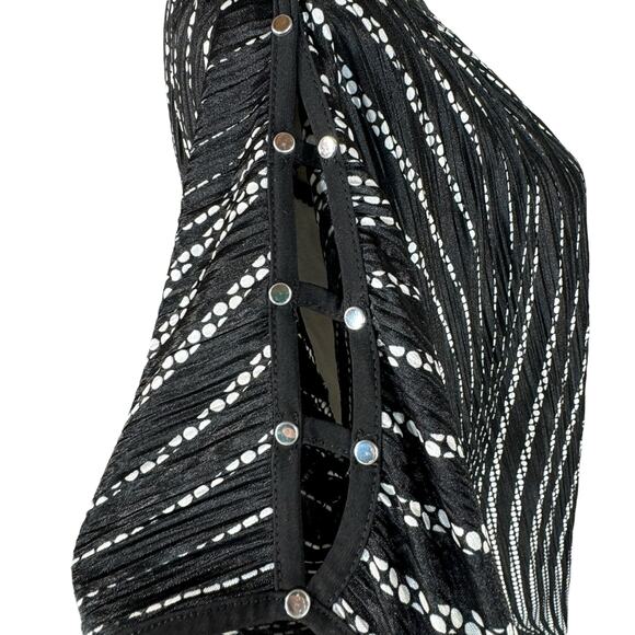 JM Collection Medium Top Abstract Dolman Sleeve Cutout Crinkle Boat Neck Stretch - Picture 4 of 10